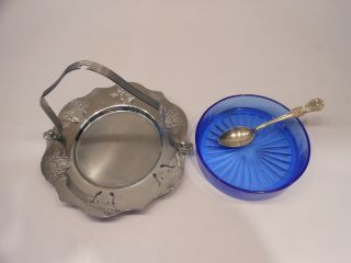 Farber Brothers Art Deco Chrome Salt/Relish Dish Basket with Blue Bowl 3