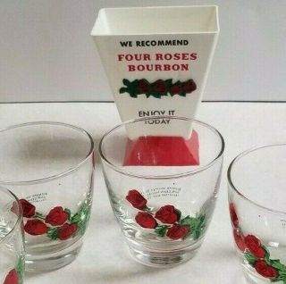 Vintage Four Roses Whiskey Glasses Stir Stick Kentucky Bourbon Distillery Bar