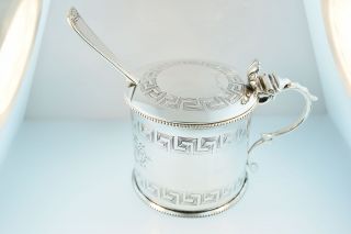 2 - 1/2 " Antique English Silver Plated Mustard Jar With Glass Liner & Gorham Scoop