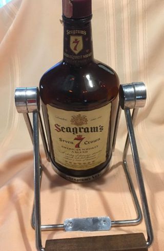 Vint Whiskey Seagrams 7 Vo Bottle Decanter Empty With Caddy Display Man Cave