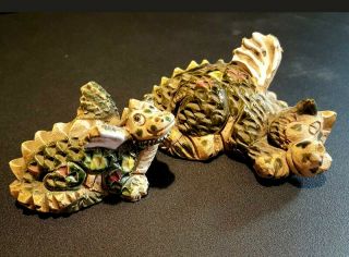 Pottery Clay Art Set Of Dragons Figurines Hand Made Artist Signed