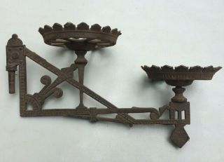 Antique Victorian Cast Iron Wall Mount Double Oil Lamp Holder Sconce