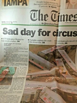 The Times Tampa Fl.  News Paper Ringling Bros Circus Train Crash On 12.  14.  94 A1