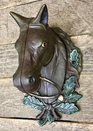 Cast Iron Brown Horse Head Vintage Country Towel Holder