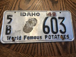 Vintage 1948 1949 Idaho W Tab License Plate World Famous Potatoes Potato Graphic