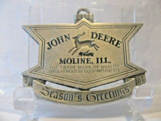 John Deere 4 Leg Deer 1936 Shield Shape Logo 2001 Pewter Christmas Ornament Jd