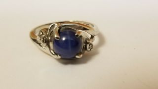 Vintage 10k White Gold Star Sapphire & Diamond Ring - Size 4.  5/4.  75