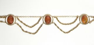 Vintage Egyptian Revival Amber Scarab Gold Tone Belt / Necklace 3