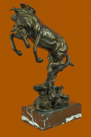 Signed Art Deco Rearing Horse Bronze Sculpture Marble Base Statue Decor 2