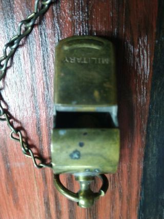 Vintage Ww2 Us Military Police Brass Whistle With Chain.  Loud.