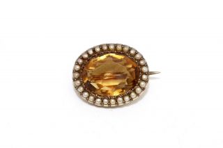 A Pretty Antique Edwardian Victorian 9ct Rose Gold Citrine & Pearl Brooch 15431