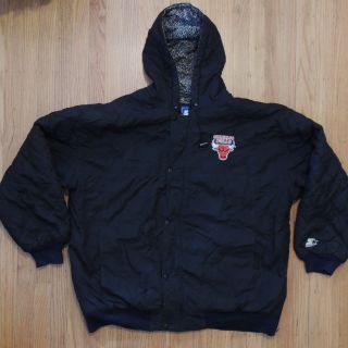 Chicago Bulls Vintage 90s Starter Jacket Nba Mens Black Cement Big Logo Size Xl