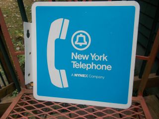 Vintage 2 Sided Flanged Metal Phone Booth Sign York Telephone Bell Nynex