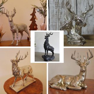 Resin Stag Deer Head Reindeer Sculpture Ornament Black Silver Homes Wall Decor