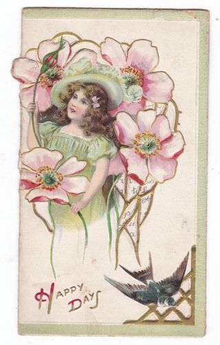 Raphael Tuck Victorian Christmas Card Die Cut Swallow Bird H.  M.  Burnside