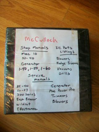 Vintage Mcculloch Shop/service Manuals Parts Listings W/binder 1969 - 1994