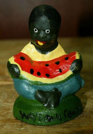 Cast Iron Antique Style Boy Eating Watermelon Southern Americana Black