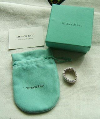 Tiffany Sterling Silver Mesh Ring & Bag Size 10.  5