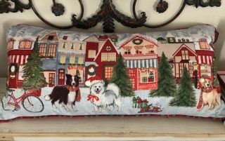 Christmas Pillow With Samoyed,  Border Collie And Golden Retreiver