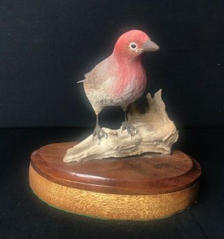Red & Brown Sparrow Hand Carved & Painted Balsa Wood Signed C.  E.  Jones Ygf
