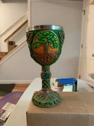 Tree Of Life Wine Goblet Made Of Polyresin With Stainless Steel Rim 6.  75 " H (t - 3)