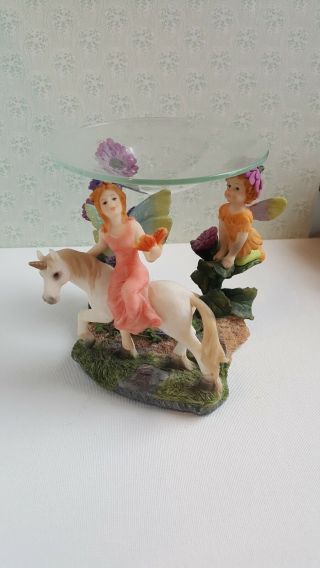 Springtime Fairy Unicorn Figurine Tealight Candle Wax Melter Home Decor - 5in