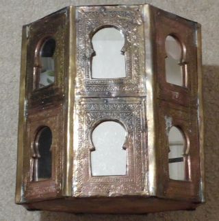 UNUSUAL MIDDLE EASTERN / MOROCCAN HAMMERED BRASS & MIRRORED PLANTER 2