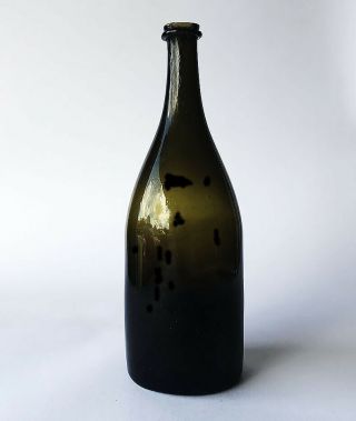 - Blown Pontil Dutch Black Glass Cylinder Wine Bottle,  Circa 1780