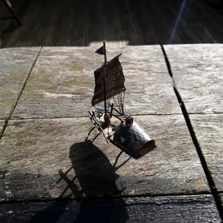 Antique Miniature Chinese Sterling Silver Junk Boat
