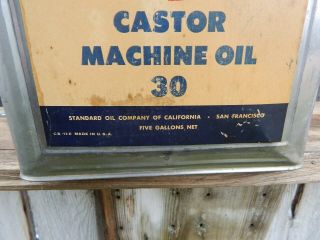 STANDARD OIL CO 5 - GAL EMPTY CAN OF CASTOR MACHINE OIL FROM 1950 - 2
