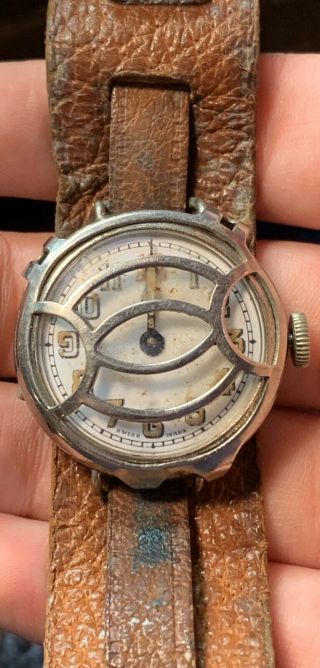 Vintage Ww1 Era Military Trench Watch On Strap With Crystal Protector