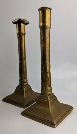 18th Century Seamed Brass Candlesticks - Corinthian Style