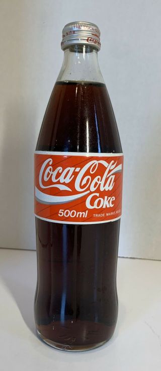 Vintage Japanese Rare Glass 500ml Coca Cola Full Screw Cap Bottle Japan