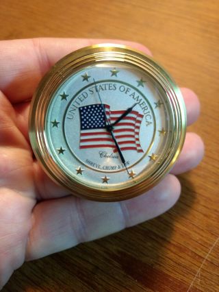 Estate Shreve,  Crump & Low Chelsea Brass Button Paperweight Desk Clock " Flag "