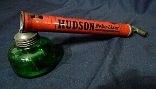 Vintage " Hudson " Nebulizer Sprayer - - Green Glass Jar - - Still