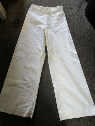Ww2 U.  S Navy White Flared Bottom Trousers Work Pants 30x28 Button Flap 1940 