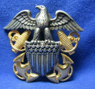 Wwii 1/20 10k Gold & Sterling Navy Naval Officer Hat Badge By H&h