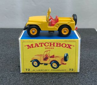 Vintage Matchbox Lesney Standard Jeep No.  72 W/ Crafted Box Nm