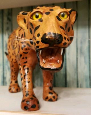 Vintage Leather Wrapped Leopard Cheetah Figure Statue Home Decor Animal Print