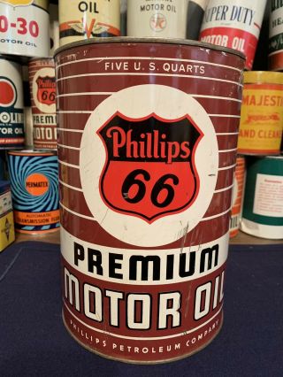 Vintage Phillips 66 Premium Motor Oil 5 Quart Metal Can Gas Station Sign - Empty