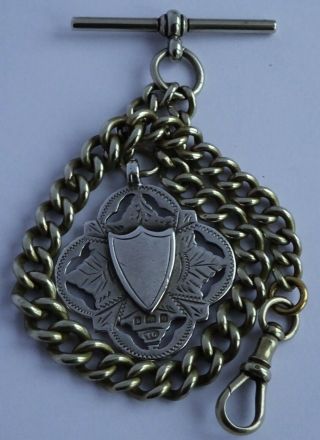 Fantastic Antique Pocket Watch Albert Chain & Solid Silver Double Sided Fob,  1904