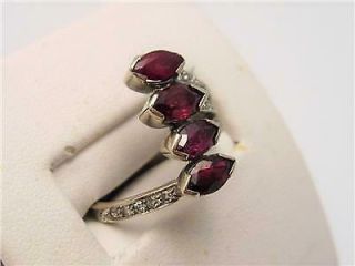 Art Deco 18k White Gold Plated 4 Stone Stacker Ruby & Diamond Cocktail Ring Sz 7