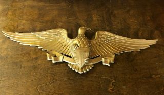 Vintage 1966 Mid Century Us American Eagle Wall House Plaque Gold Metal Sexton
