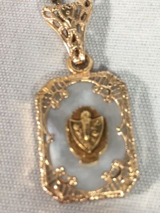 Sigma Delta Tau Sorority Pin Pendant Gold Filled & Mother Of Pearl 15 " Necklace