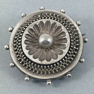 Very Fine Heavy Antique Victorian Locket Back Solid Silver Mourning Brooch C1880