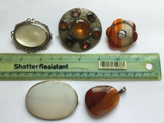 5 X Large Antique Scottish Silver Agate Cairngorm Brooches / Pins