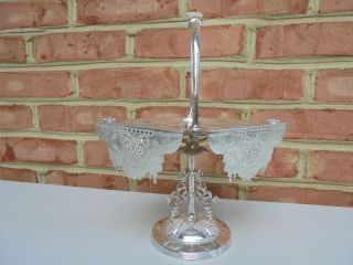 Ornate Antique Victorian 19th C Meriden Silverplate Calling Card Basket Stand