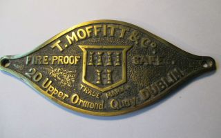 Heavy C.  1900 Irish Brass Safe Plate - T Moffitt & Co. ,  Ormond Quay Dublin Ireland