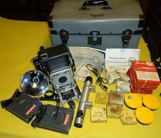 Vintage Graflex Folding Press Camera With Case And Accessories / No Lens