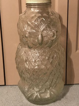 Vintage Large Wise Old Owl Glass Jar 21” With Lid Owens Illinois